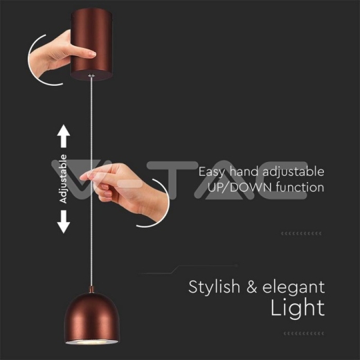 8.5W LED Hanging Lamp Φ100 Adjustable Wire Touch On/Of Brown Body 3000K - 3