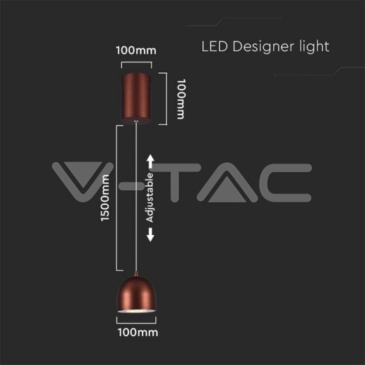 8.5W LED Hanging Lamp Φ100 Adjustable Wire Touch On/Of Brown Body 3000K - 6