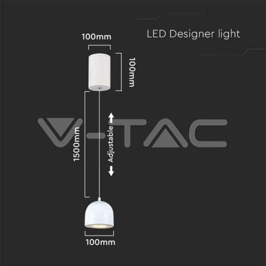 8.5W LED Hanging Lamp Φ100 Adjustable Wire Touch On/Of White Body 3000K - 6