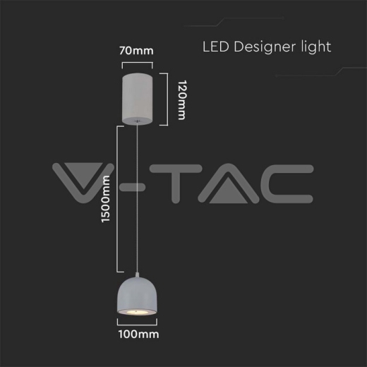 8.5W LED Hanging Lamp Φ100 Grey Body 3000K - 5