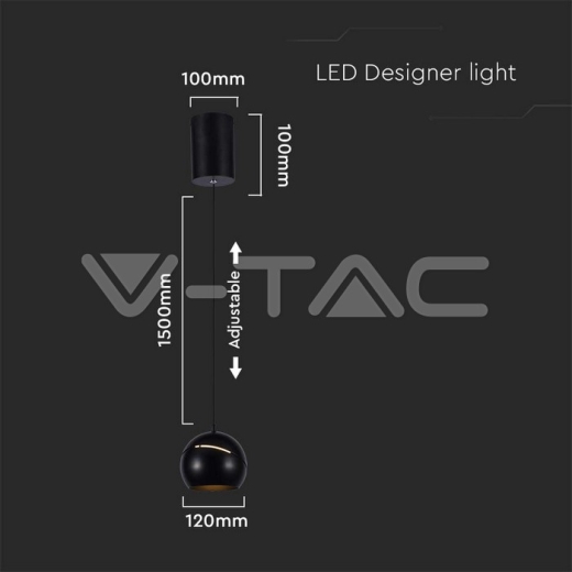 8.5W LED Hanging Lamp Φ180 Adjustable Wire Touch On/Of Black Body 3000K - 6