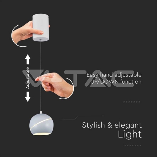 8.5W LED Hanging Lamp Φ180 Adjustable Wire Touch On/Of White Body 3000K - 3