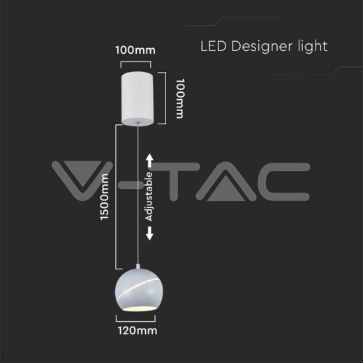 8.5W LED Hanging Lamp Φ180 Adjustable Wire Touch On/Of White Body 3000K - 6