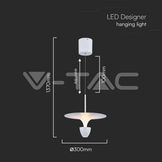 9W LED Designer Hanging Lamp (30*300*1370MM) White 3000K Adjustable Height - 5