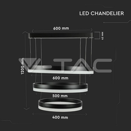 86W Soft Light Chandelier Dimmable Black 3000K - 4