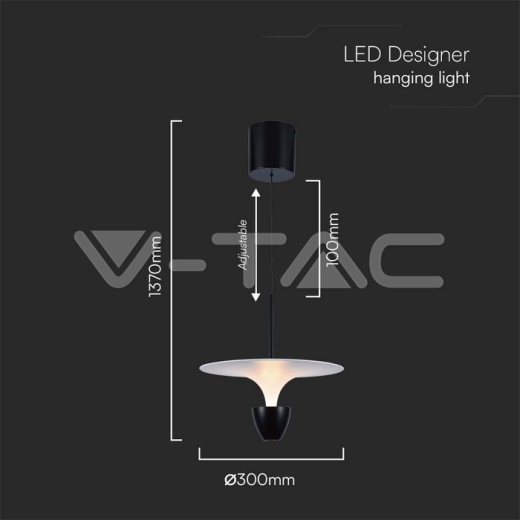 9W LED Designer Hanging Lamp (30*300*1370MM) White+Black Body 3000K Adjustable Height - 5