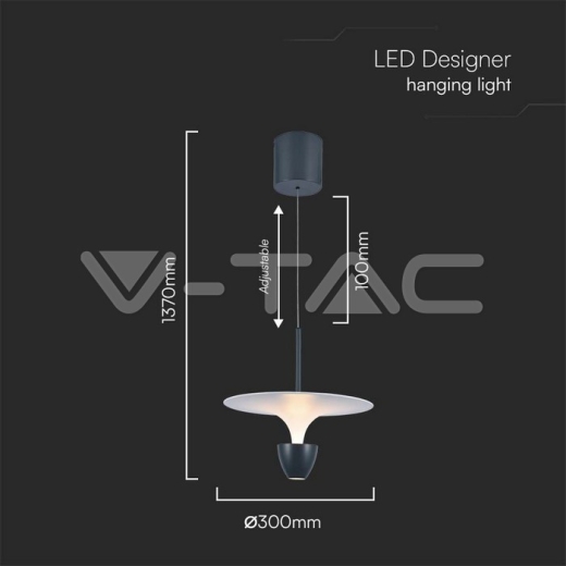 9W LED Designer Hanging Lamp (30*300*1370MM) White+Crey Body 3000K Adjustable Height - 5