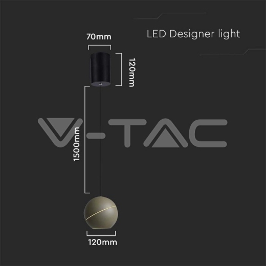 8.5W LED Hanging Lamp Φ180 Champagne Gold Body 3000K - 5