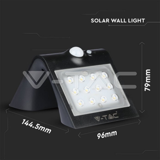 Lámpara de pared solar LED 1.5W Blanco Natural Cuerpo Negro - 11