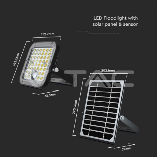 Foco Proyector Solar LED 10W LiFePo Batería 3.7V Negro 6000K - 16