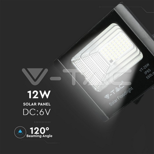 12W Solar Panel LED Floodlight 6000K - 4