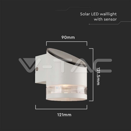 Aplique Solar LED 1W SMD Cuerpo Blanco IP44 3000K - 6
