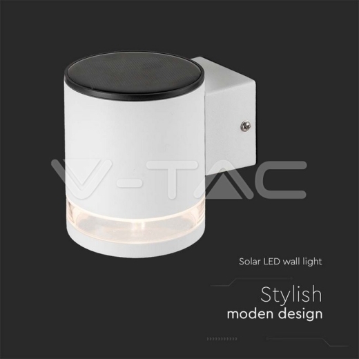 1W LED Solar Wall Lamp SMD White Body IP44 3000K - 2