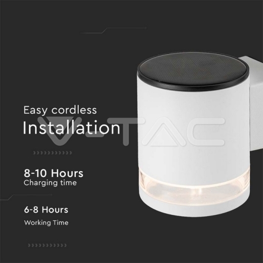 1W LED Solar Wall Lamp SMD White Body IP44 3000K - 3