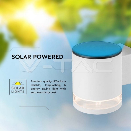1W LED Solar Wall Lamp SMD White Body IP44 3000K - 4