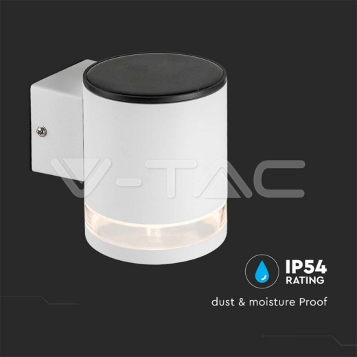 1W LED Solar Wall Lamp SMD White Body IP44 3000K - 5