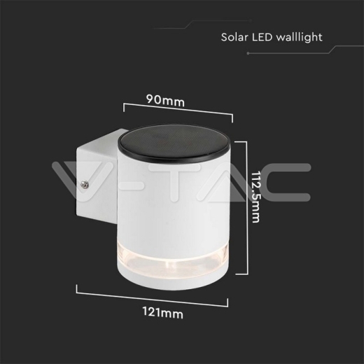 1W LED Solar Wall Lamp SMD White Body IP44 3000K - 6