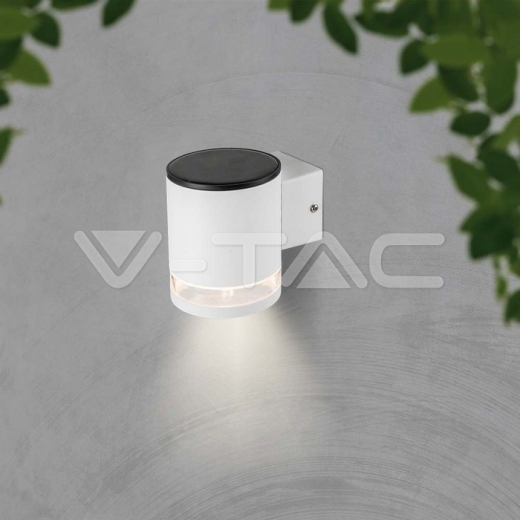 1W LED Solar Wall Lamp SMD White Body IP44 3000K - 7