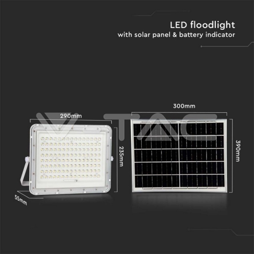 20W LED Solar Floodlight 6400K Replaceable Battery 3m Wire White Body - 12