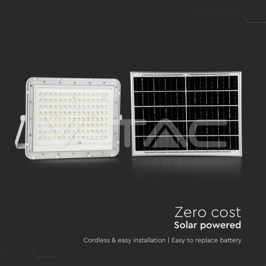 20W LED Solar Floodlight 6400K Replaceable Battery 3m Wire White Body - 6