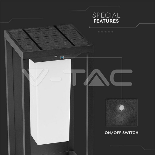 2W LED Solar Bollard Wall Light SAMSUNG Chip Grey Body 3000K - 6