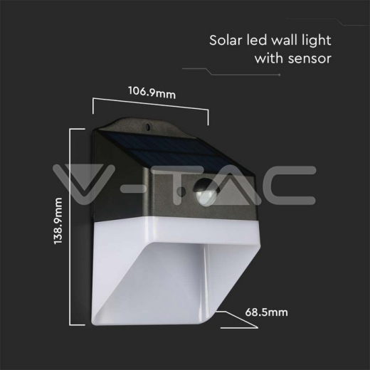 Aplique Solar LED 2W Sensor 4000K Cuerpo Blanco y Negro - 17