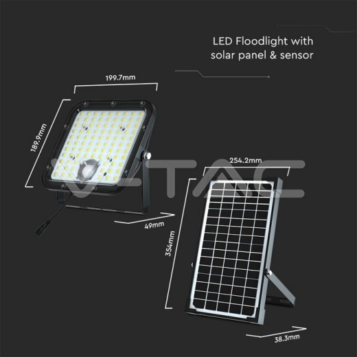 Foco Proyector Solar LED 30W LiFePo Batería 3.7V Negro 6000K - 16