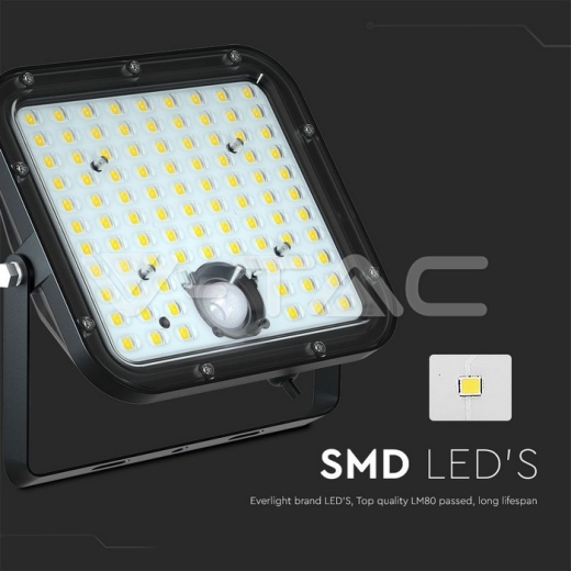 Foco Proyector Solar LED 30W LiFePo Batería 3.7V Negro 6000K - 6