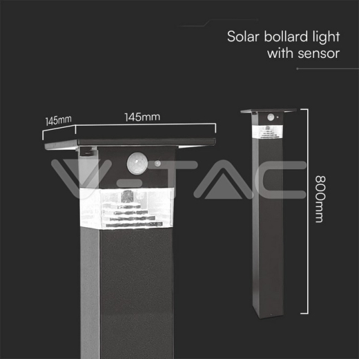 Lámpara de bolardo solar LED de 3W con sensor PIR y batería 2200MA LI 3.7V - 7