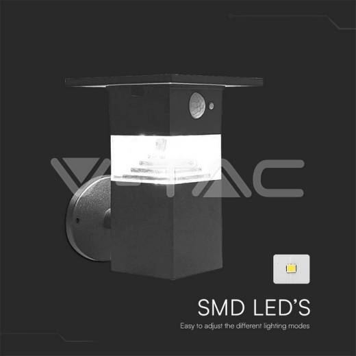 3W LED Solar Wall Lamp With Pir Sensor & Battery 2200MA LI 3.7V - 2