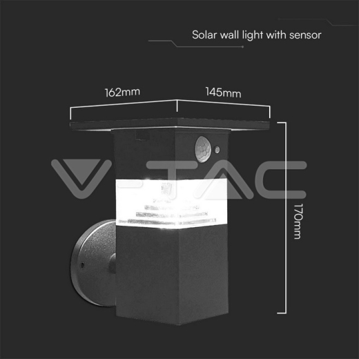 3W LED Solar Wall Lamp With Pir Sensor & Battery 2200MA LI 3.7V - 7