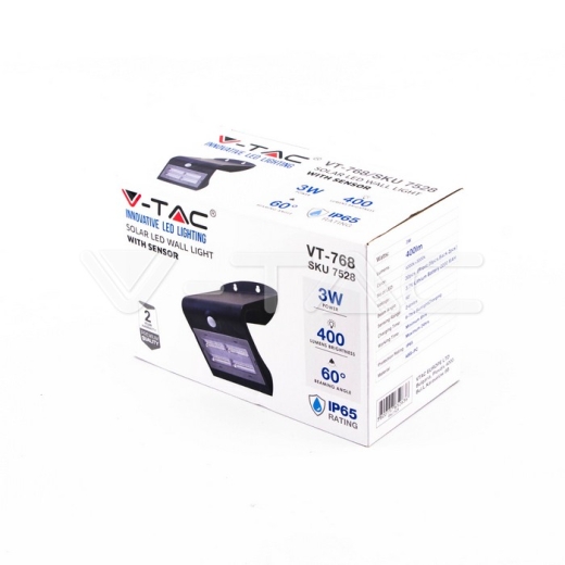3W LED Solar Wall Light 3000K+4000K Black Body - 5