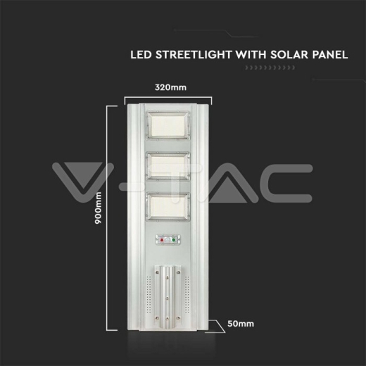 Farola Solar 300W LED Panel solar 40W 6400K Aluminio + PC - 9