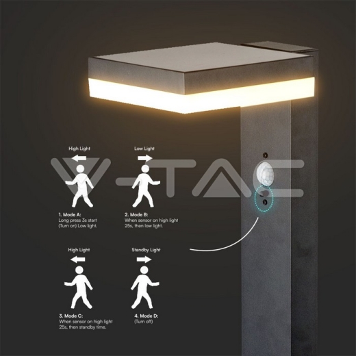 Lámpara solar del bolardo de 5.5W LED con el sensor Pir y la batería 2200MA LI 3.7V - 5