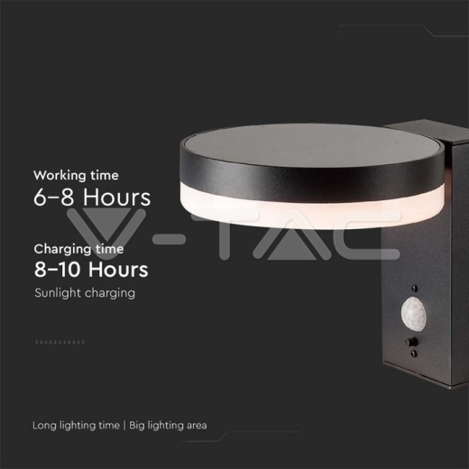 Lámpara de pared solar SMD de 5.5W LED con sensor PIR redondo IP44 3000K - 3