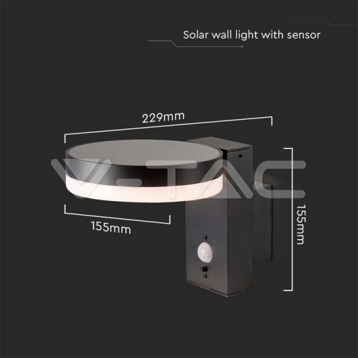 Lámpara de pared solar SMD de 5.5W LED con sensor PIR redondo IP44 3000K - 8