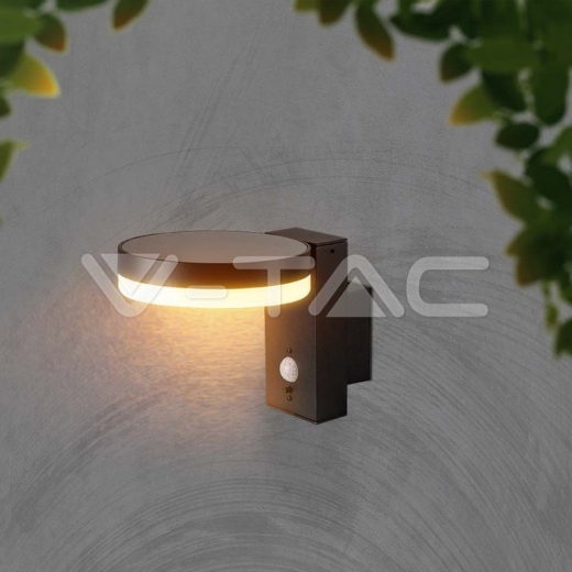 Lámpara de pared solar SMD de 5.5W LED con sensor PIR redondo IP44 3000K - 9