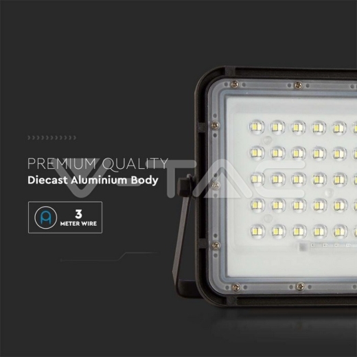 6W LED Solar Floodlight 6400K Replaceable Battery 3m Wire Black Body - 8