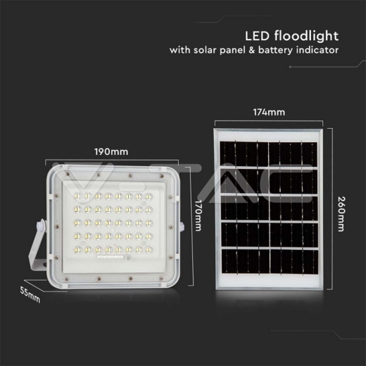 Proyector Solar LED 6W 6400K Batería Reemplazable Alambre 3m Cuerpo Blanco - 12