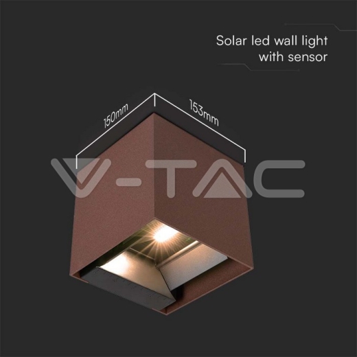 9W COB LED Solar Wall Light Battery 1x2600mAh 16HRS 4000K Corten Body IP65 - 10
