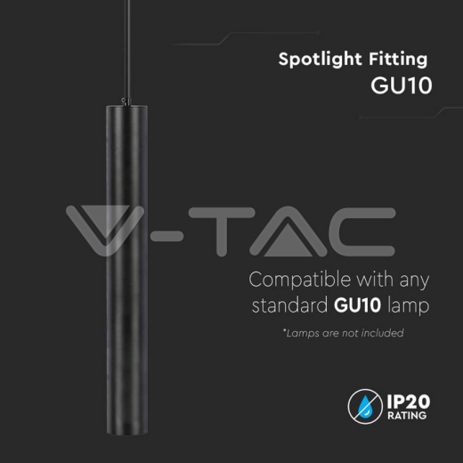 1xGU10 Hanging Pendant Black D:60x500mm - 3