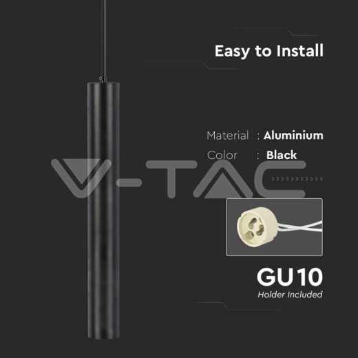 1xGU10 Hanging Pendant Black D:60x500mm - 4