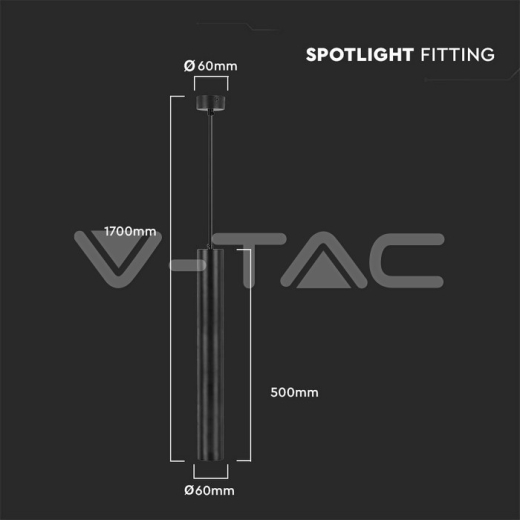 1xGU10 Hanging Pendant Black D:60x500mm - 5