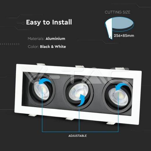 3 x GU10 Fitting Square White, Black - 6