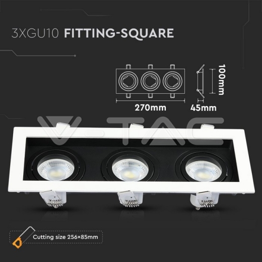 3 x GU10 Fitting Square White, Black - 7