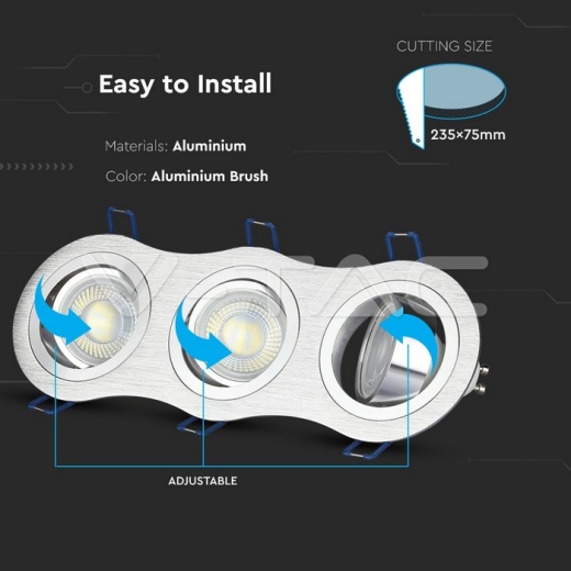 3 x GU10 Housing Round Aluminium Brush - 5
