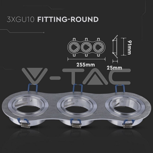 3 x GU10 Housing Round Aluminium Brush - 6