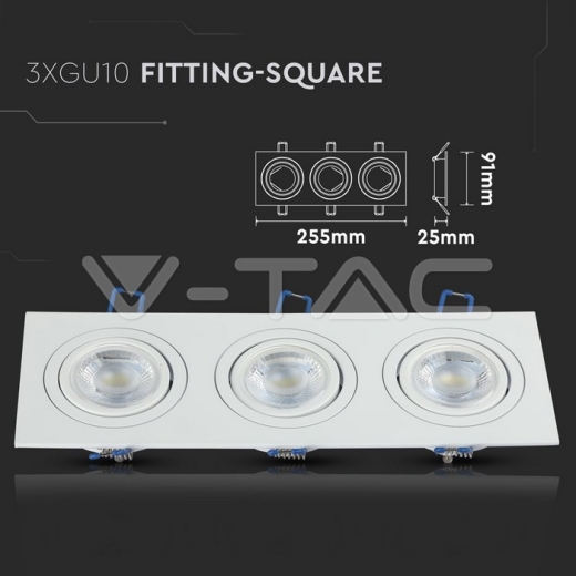 3 x GU10 Housing Square White - 6