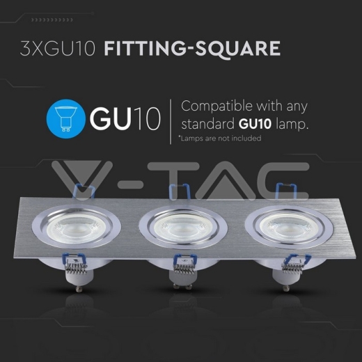 3 x GU10 Housing Square Aluminium Brush - 5