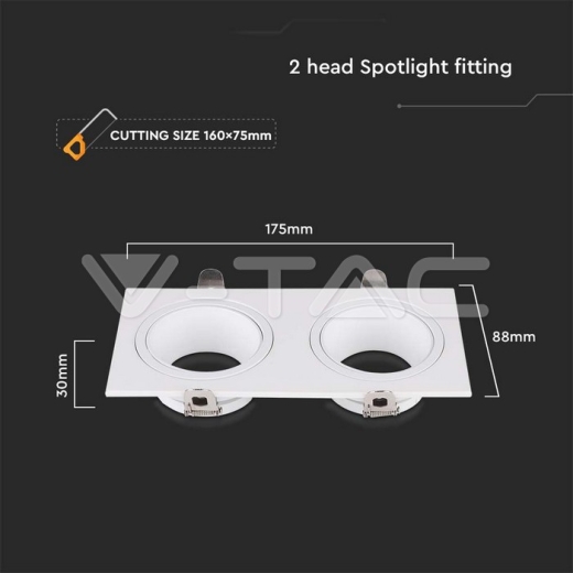 GU10 2 Head Spotlight Fitting Iron+PC, White+White - 4